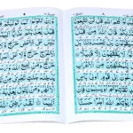 Open book with text on a light blue background